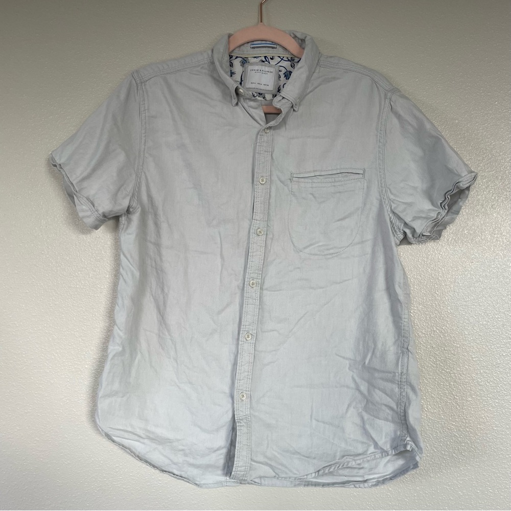 Denim & Flower Ricky Singh Mens Medium Light Blue Short Sleeve Button Up Shirt